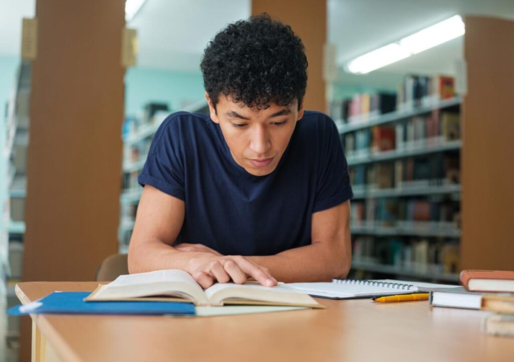 student reading a book