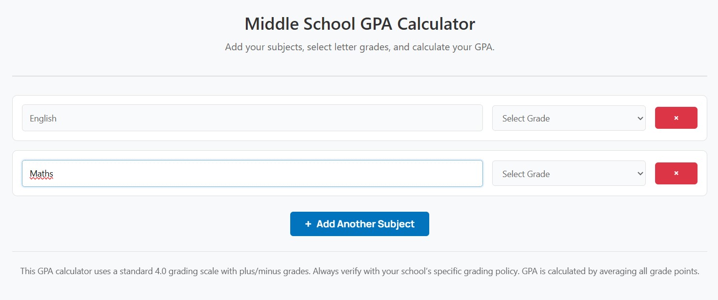 How to Enter Subjects in Middle School GPA Calculator | GPA Calculator Middle School 