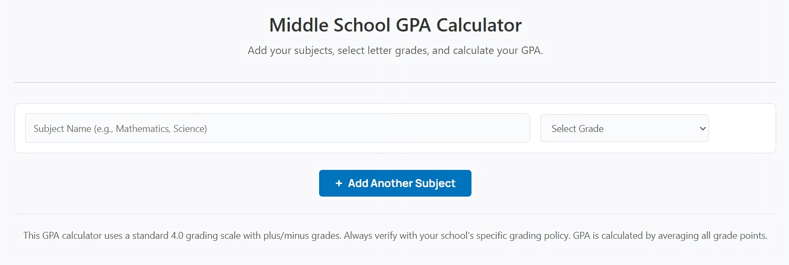 Middle School GPA Calculator