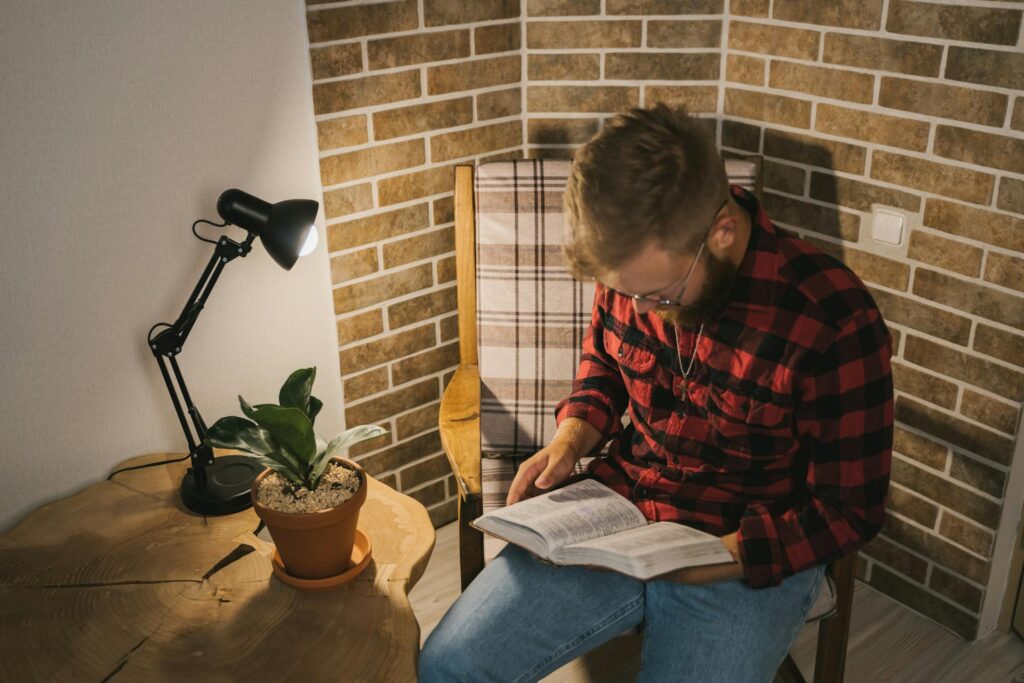 student reading book