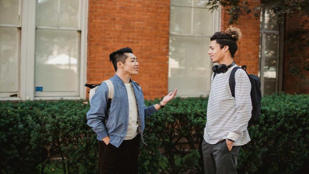two students talking