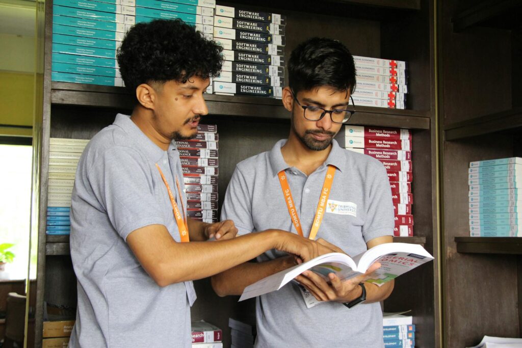 two students studying
